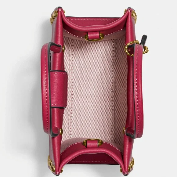 NWT COACH, the Glove-Tanned Leather Crystal Rivets Mini Cashin Tote Bag - Picture 7 of 7